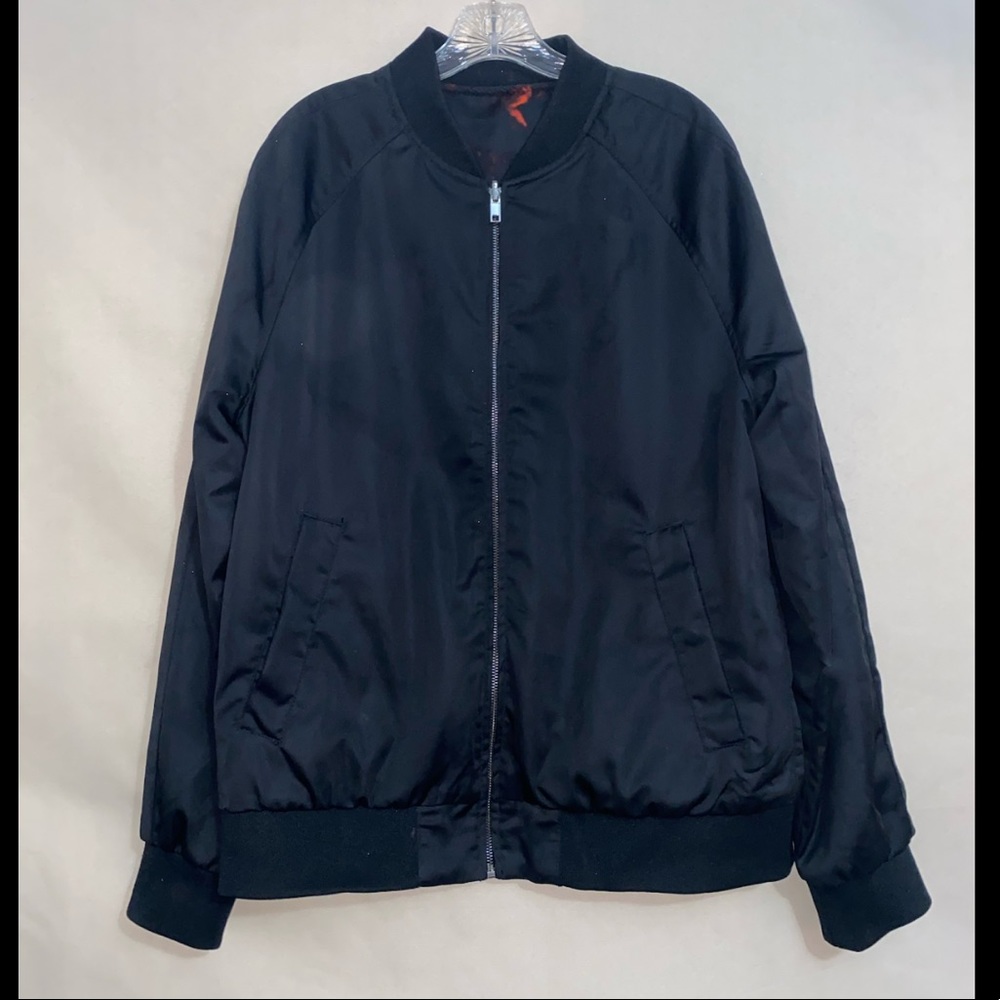 Reversible black bomber jacket